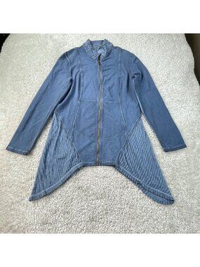 XCVI Mind Set Asymmetrical Hem Zip Up Jacket Blue Womens Large